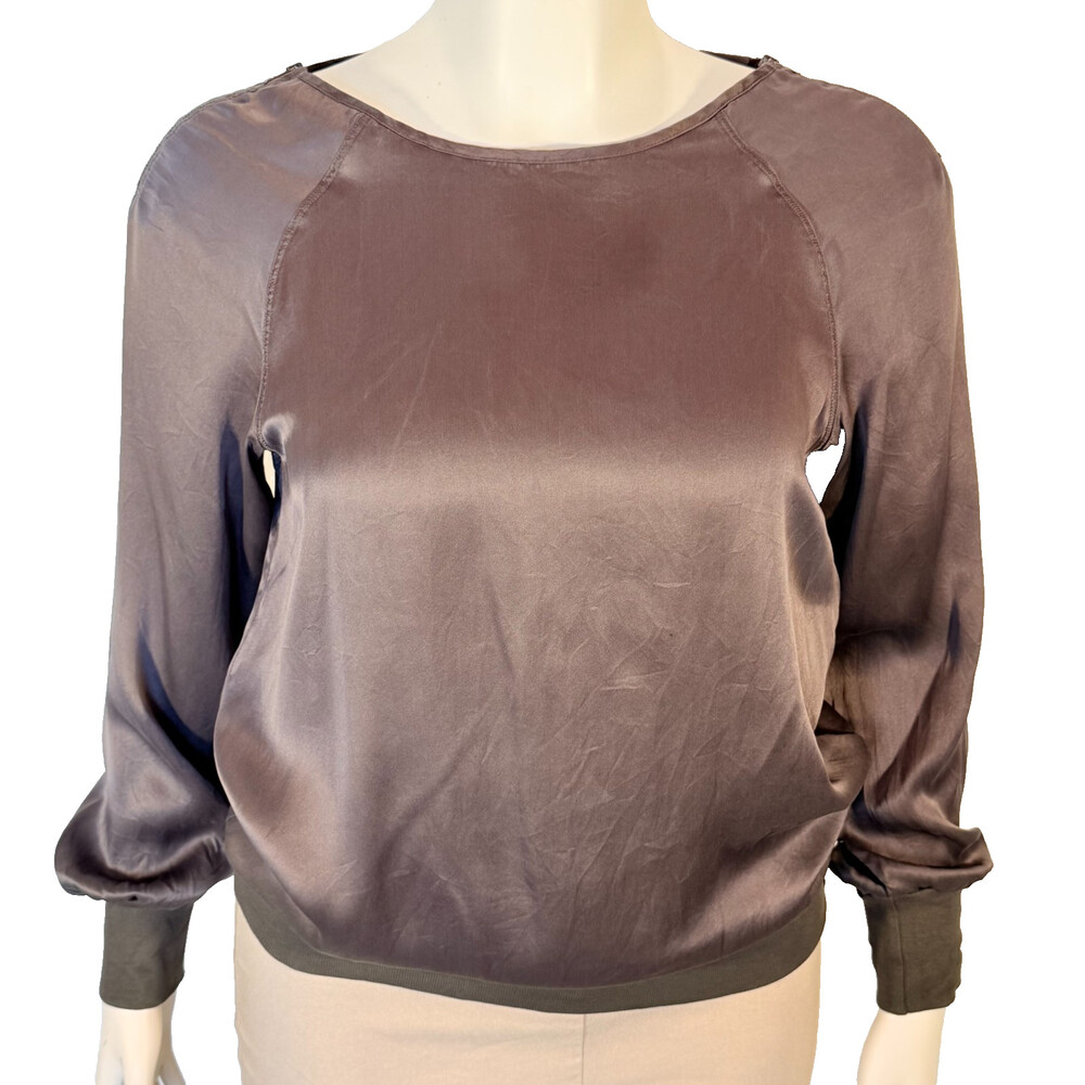 Marc Cain Blouse Womens L Sweatshirt Style Silk Zip Soulder Boat Neck Long Sleev